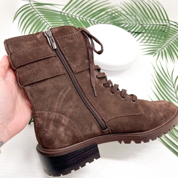 Vince Camuto Fawdry Chocolate Brown Suede Lace Up Combat Ankle Boots 8.5M NWOB - Picture 11 of 11